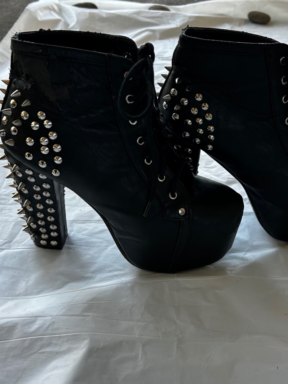 Jojo Cat Black Studded Spike Platform ankle boot Punk Goth Lace up womens 8